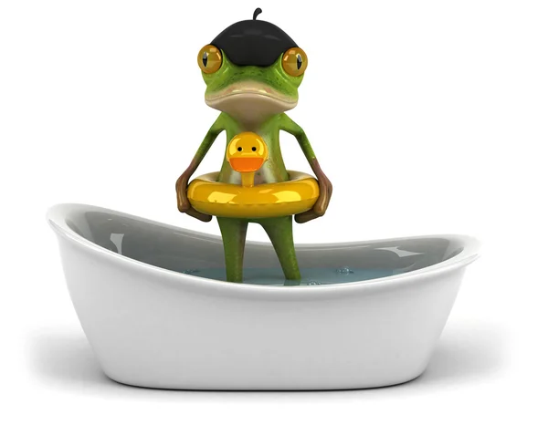 Franse kikker neemt een bad 3d — Stockfoto