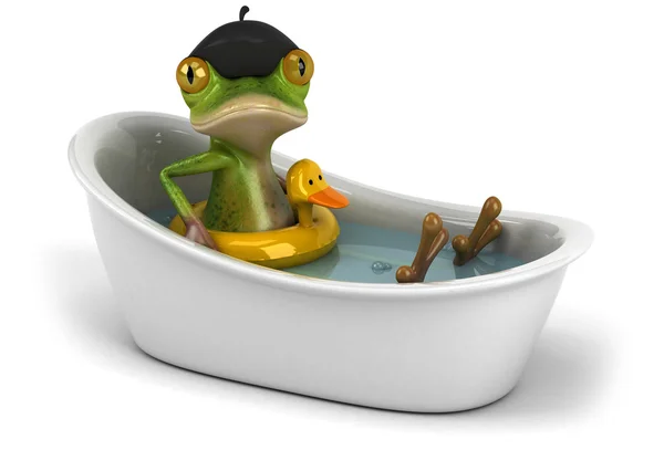 Francés rana toma un baño 3d — Foto de Stock