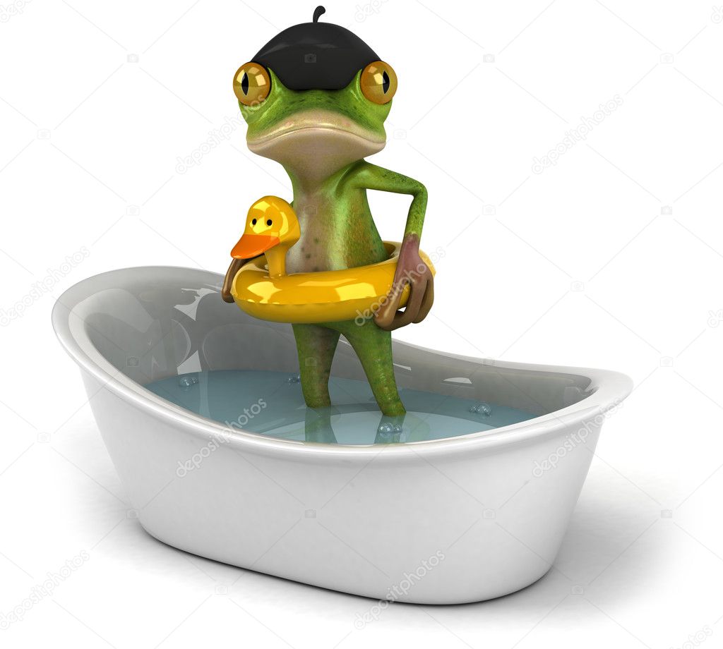 som helling speelgoed Franse kikker neemt een bad 3d ⬇ Stockfoto, rechtenvrije foto door © julos  #8414488