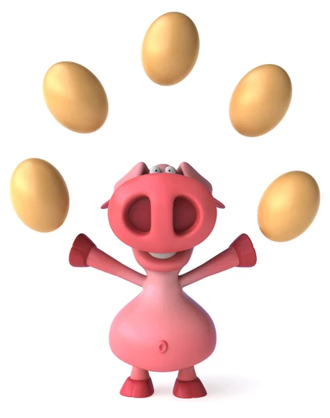 Feliz porco malabarismo ovos 3d — Fotografia de Stock