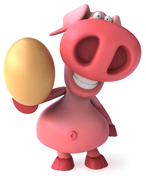 Happy pig with egg 3d — Stock Photo, Image