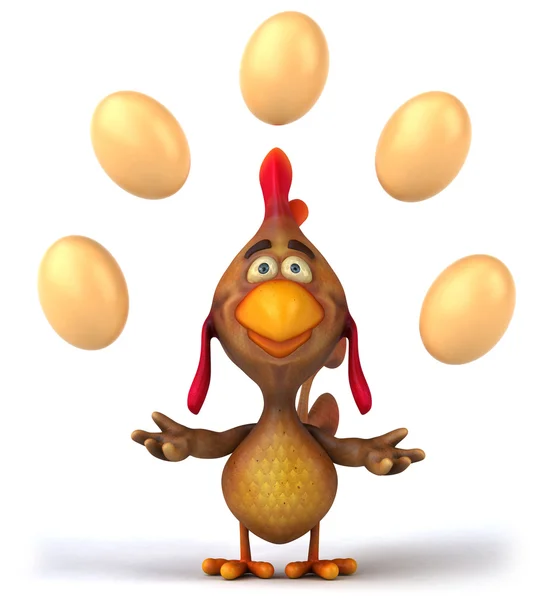 Hen juggling eggs 3d — Stock Photo, Image