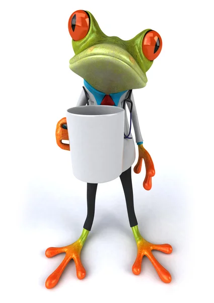 Βάτραχος ιατρός με ένα καφέ κούπα 3d — Φωτογραφία Αρχείου