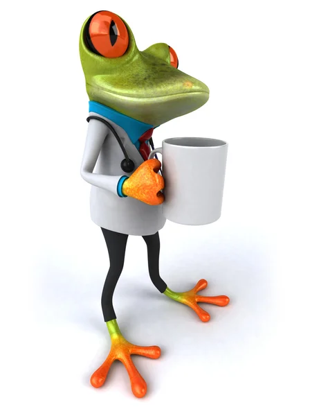 Froschdoktor mit Kaffeebecher 3d — Stockfoto