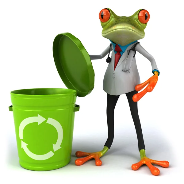 Frog doctor and recycle bin 3d — Stock Photo, Image