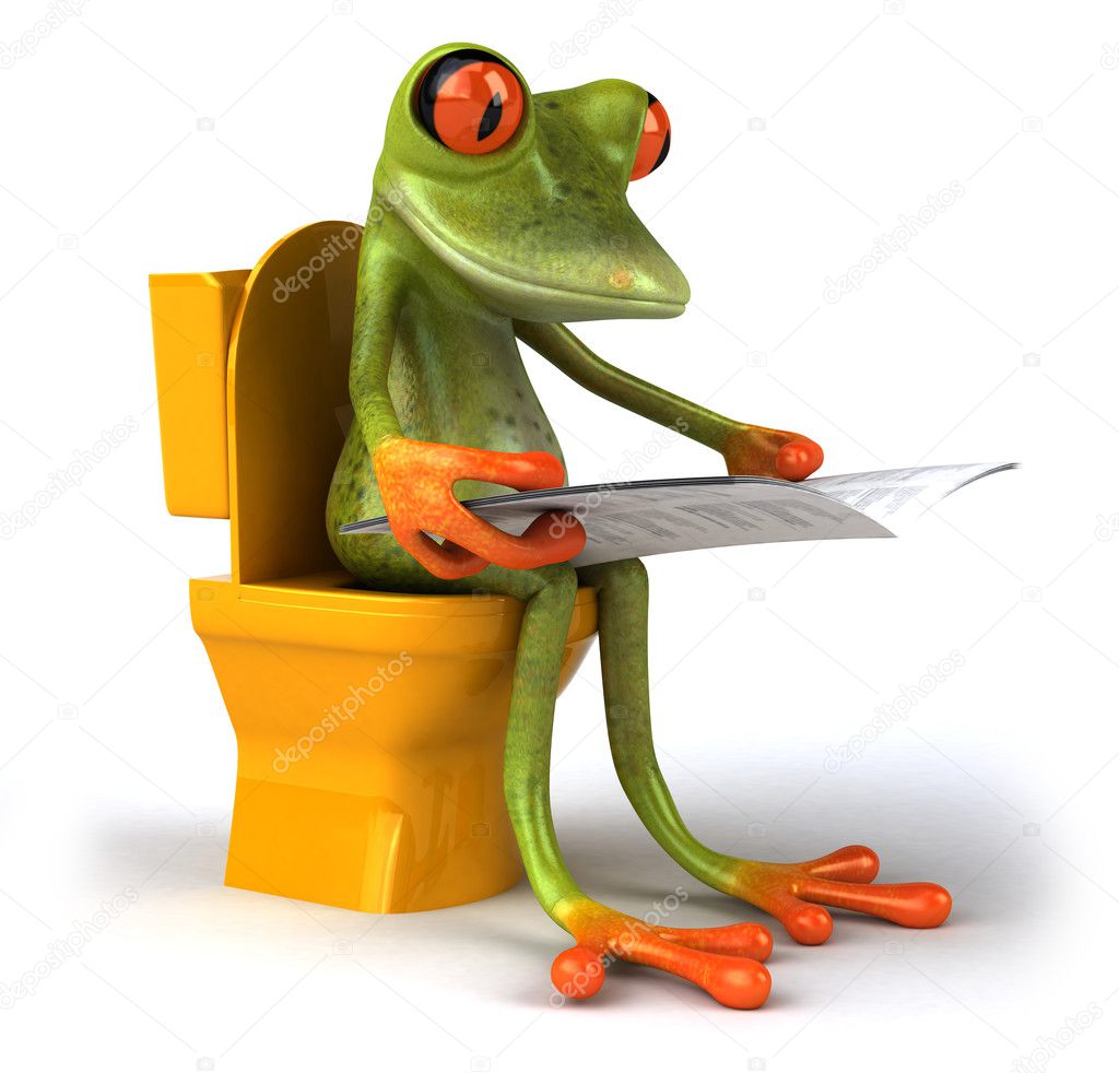 Frog reading newspaper 3d