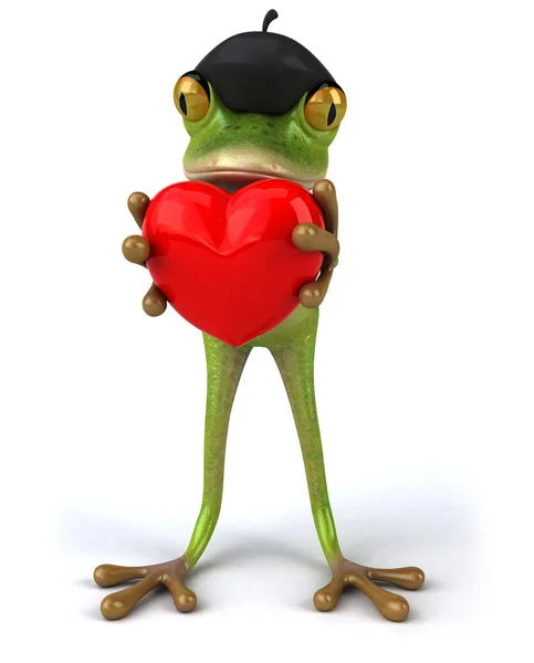 Frans kikker houden een rood hart 3d — Stockfoto