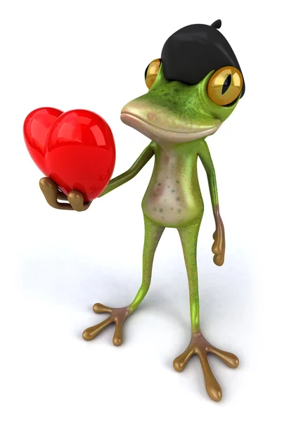 Francouzský žába držící červená srdce 3d — Stock fotografie