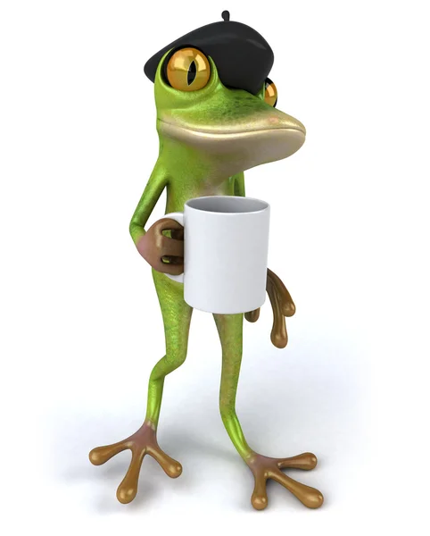 Frans kikker met een kopje koffie beker 3d — Stockfoto