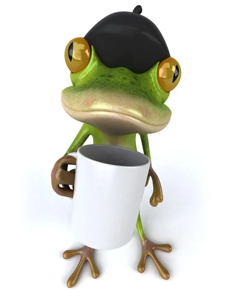 Frans kikker met een kopje koffie beker 3d — Stockfoto