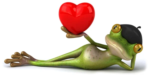 French frog holding a red heart 3d — Stock Photo, Image