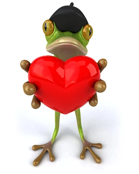French frog holding a red heart 3d — Zdjęcie stockowe
