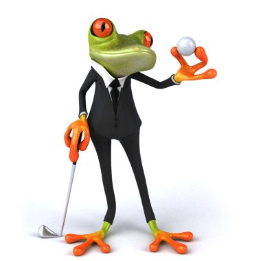 Frog playing golf 3d clipart