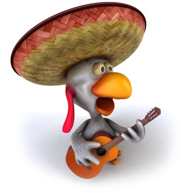 Fun chicken with guitar 3d clipart