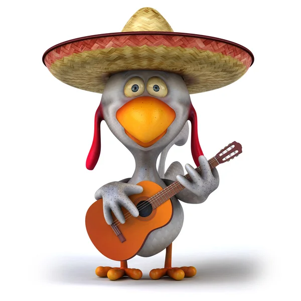 Spaß Huhn mit Gitarre 3d — Stockfoto