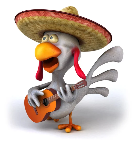 Веселая курица с гитарой 3d — стоковое фото