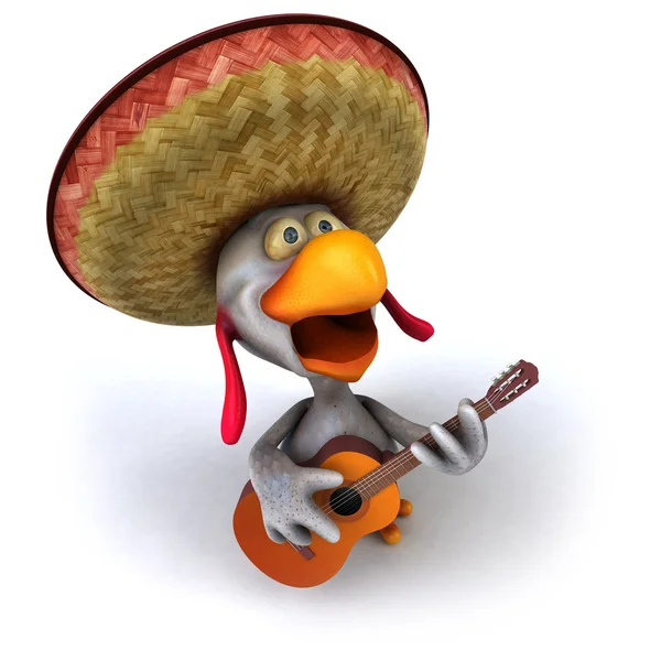 Divertido pollo con guitarra 3d — Foto de Stock