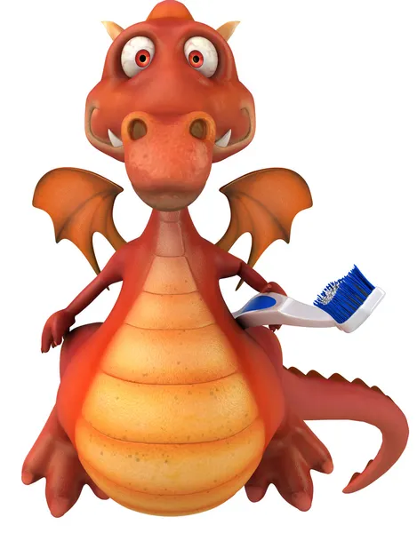 Красный дракон с зубной щеткой 3d — стоковое фото