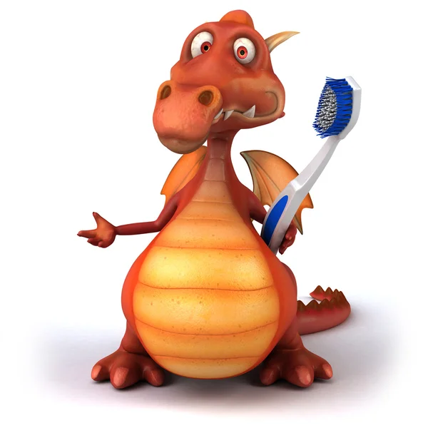 Dragon rouge avec brosse à dents 3d — Photo