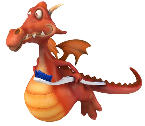 Dragon rouge avec brosse à dents 3d — Photo