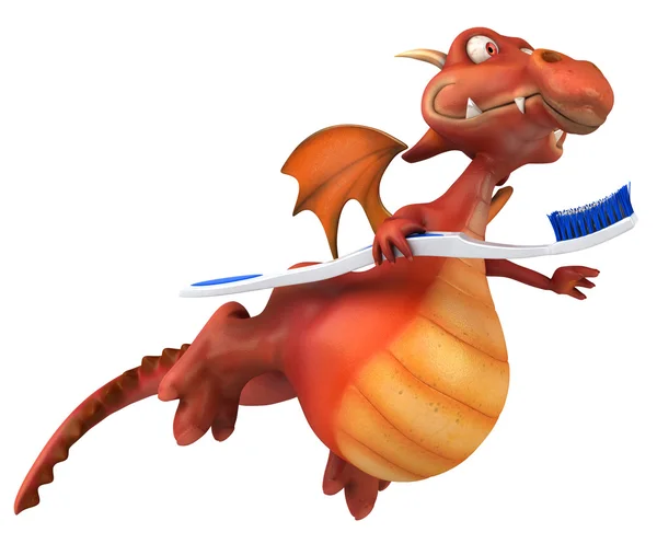 Red dragon with toothbrush 3d — Stock Photo, Image