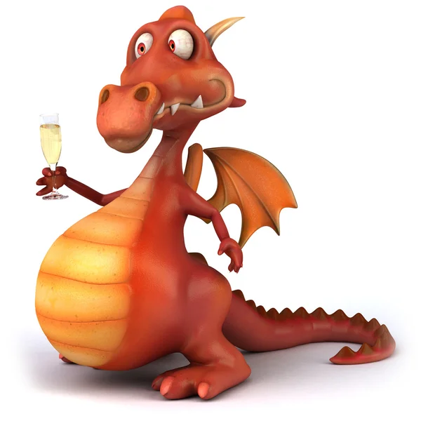 Dragón rojo con champán 3d —  Fotos de Stock