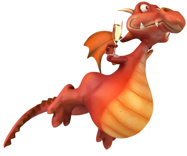 Красный дракон с шампанским 3d — стоковое фото