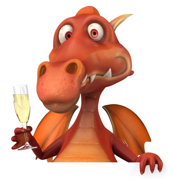 Dragon rouge avec champagne 3d — Photo