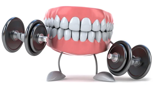 Teeth with dumbbells — Stock Photo, Image