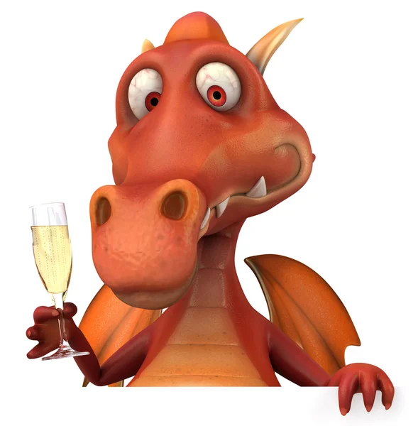 Červený drak s šampaňským 3d — Stock fotografie