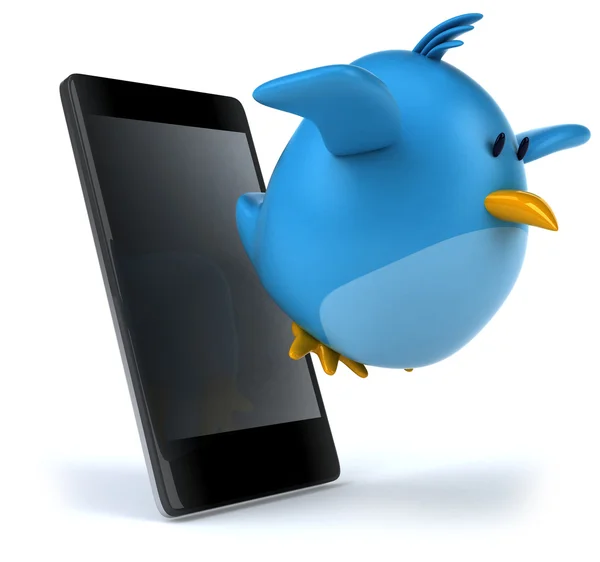Smartphone y chatear con dibujos animados pájaro azul — Foto de Stock