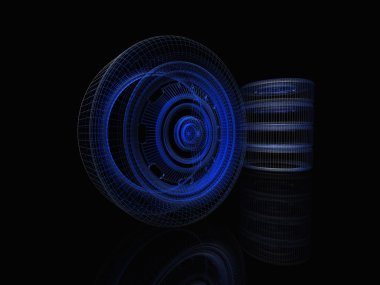 Glowing neon wireframe of a wheel. clipart