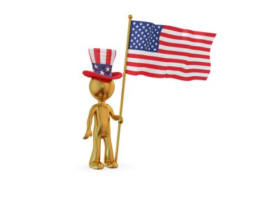 Small person with American flag and Uncle Sam's hat. clipart