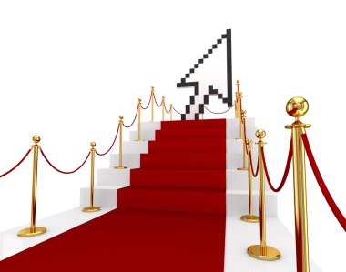 Red carpet on a stairs and large cursor. clipart