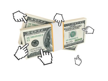 Cursors pointing on dollar packs. clipart