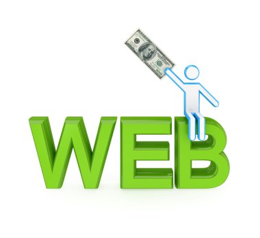 3d küçük kişi bir kelime web üzerinde oturuyor.