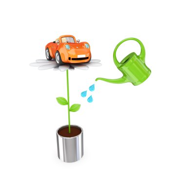 Small car on a big flower and a bailer. clipart