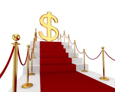 Red carpet on a stairs and green watch. clipart