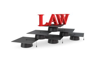 Word LAW on a pyramid made of lawyer's hats. clipart