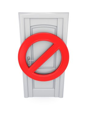 Wooden door and red stop sign. clipart