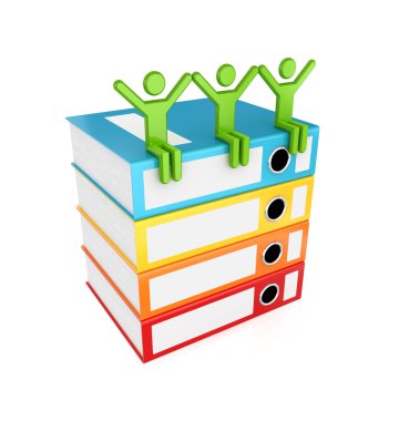 3d small sitting on a colorful folders. clipart