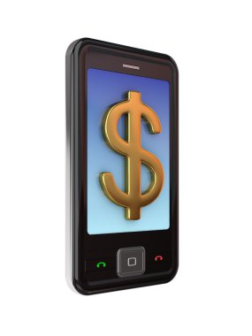 Mobile phone and golden dollar sign. clipart