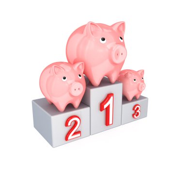 Three piggy banks on pedestal. clipart