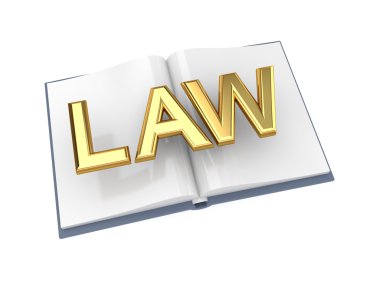 Opened book with golden word LAW. clipart