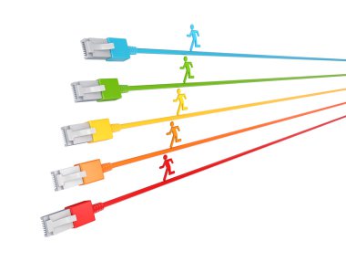 Colorful 3d small running on a patchcords. clipart