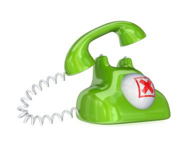 Kırmızı çarpı işareti ile yeşil vintage telefon.
