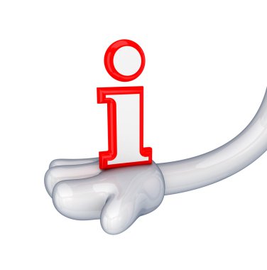 Red Info sign in a cartoon hand. clipart