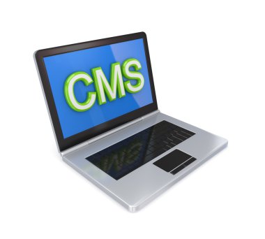 Modern notebook with a big word CMS on a screen. clipart