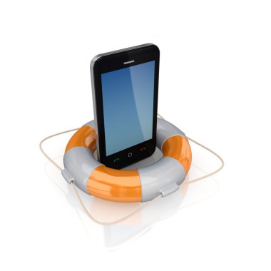 Modern sellphone in a lifebuoy. clipart