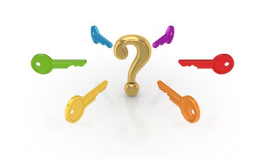 Colorful keys around query sign. clipart